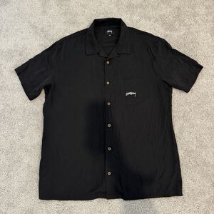 Stussy Men's Black Front Chest Pocket Button-Up Bowling Shirt Size M